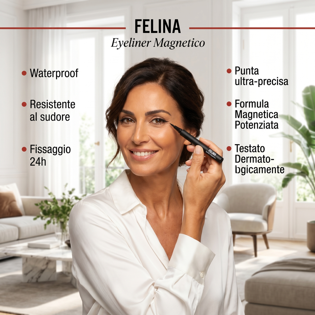 FELINA Eyeliner Magnetico — Fissaggio 24h per Ciglia Magnetiche | Punta Ultra Precisa