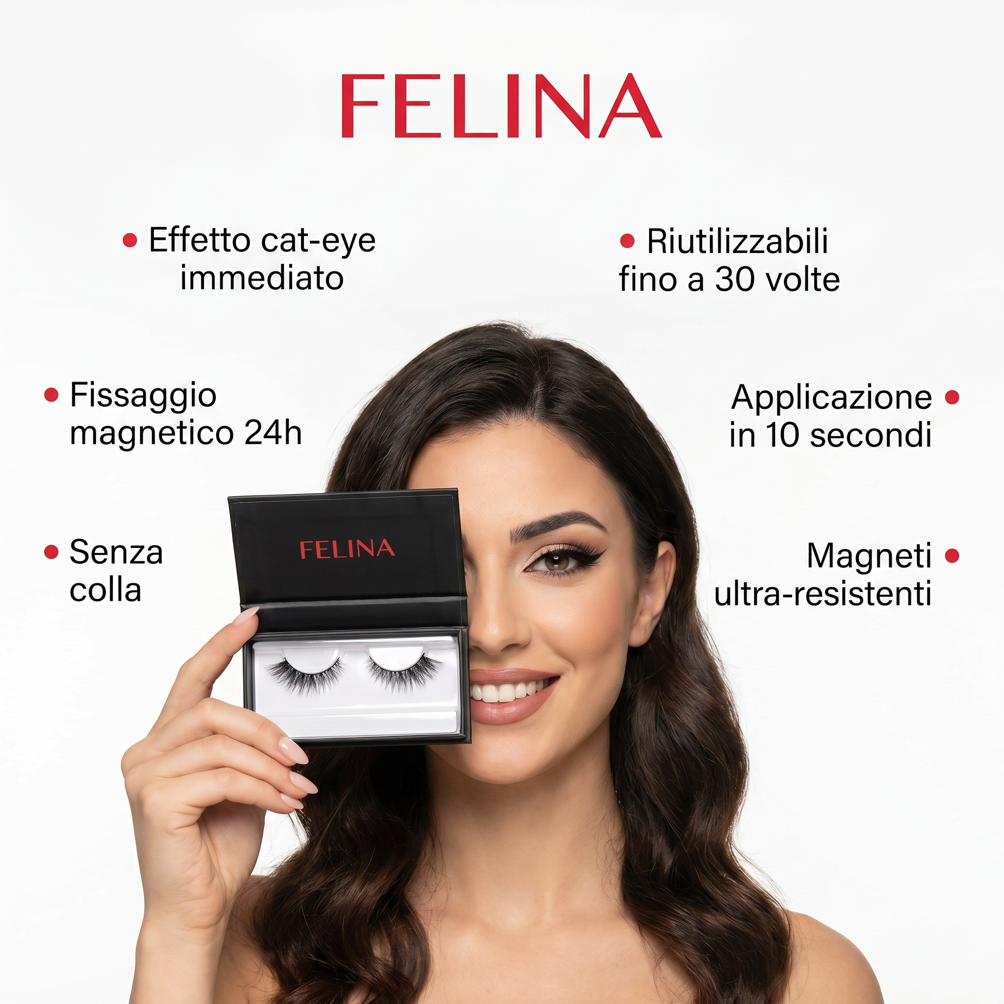 FELINA Bold — Ciglia Magnetiche Cat-Eye con Eyeliner e Applicatore | Volume Definito